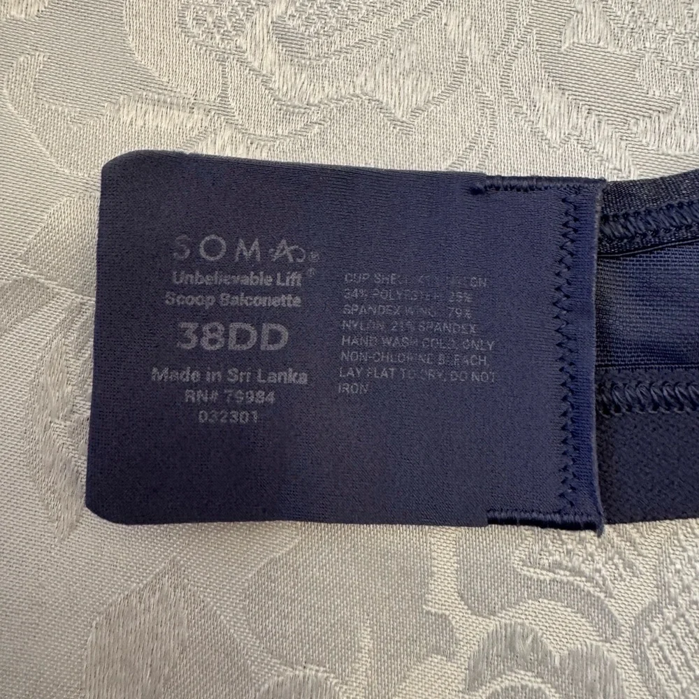 Soma Bra 38DD‎ Unbelievable Lift Scoop Balconette Blue Sheer Unlined Underwire